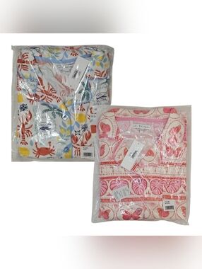 2 PJ Salvage Pajama Sets Beach Crabs/Butterfly Long Sleeve Button-Up & Pants NWT